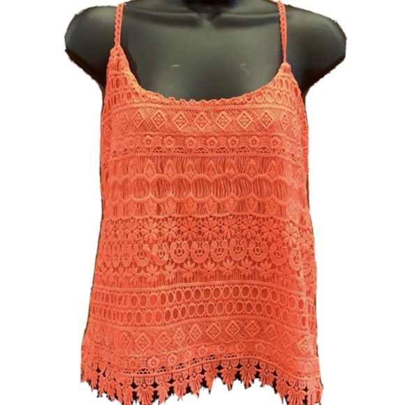Neon Orange Lacy Tank Top- Large